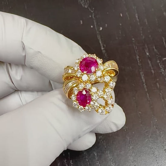 Estate 2.00ct Ruby 2.00ct Diamond 18k Yellow Gold Ring