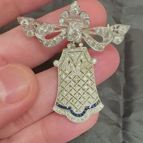 Art Deco 2.80ct Diamond Sapphire Platinum Pin/Pendant
