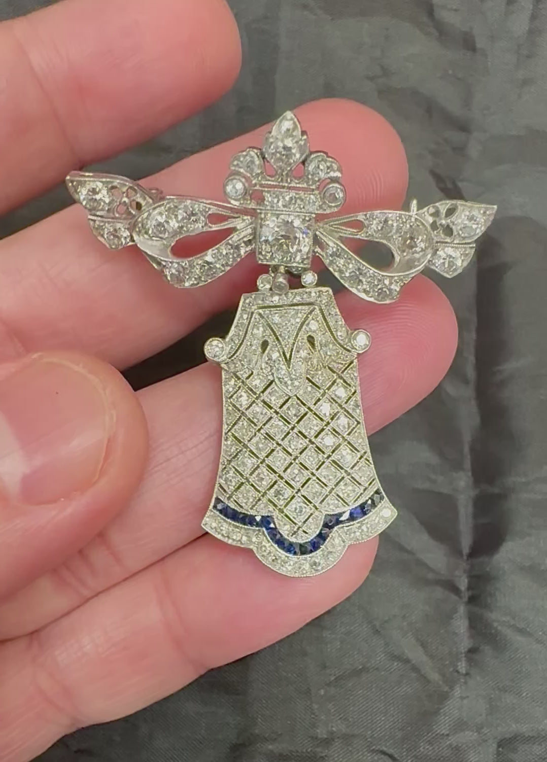 Art Deco 2.80ct Diamond Sapphire Platinum Pin/Pendant