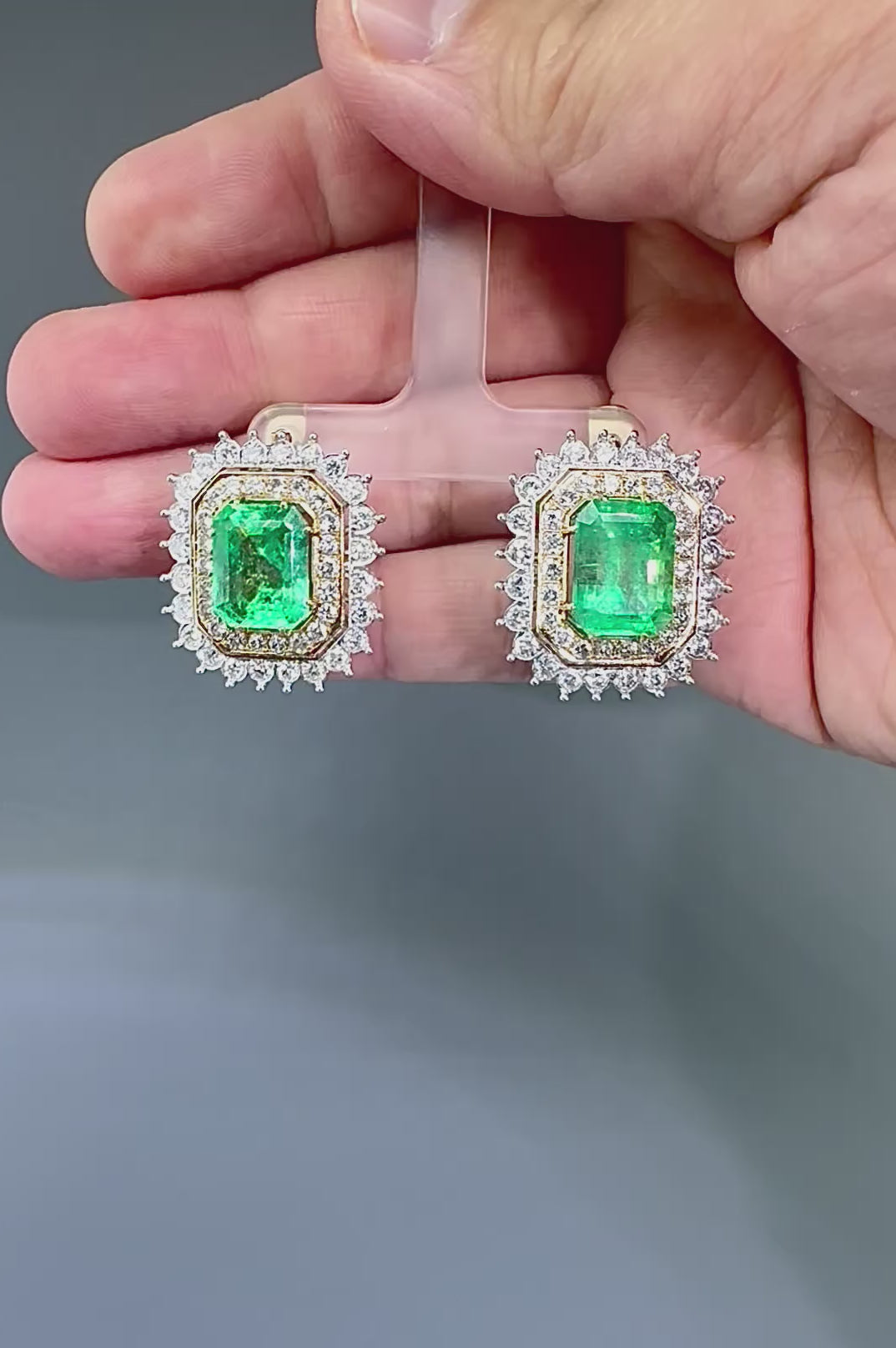 Estate 13.92ct Emerald 4.00ct Diamond 14k White and Yellow Gold Earrings