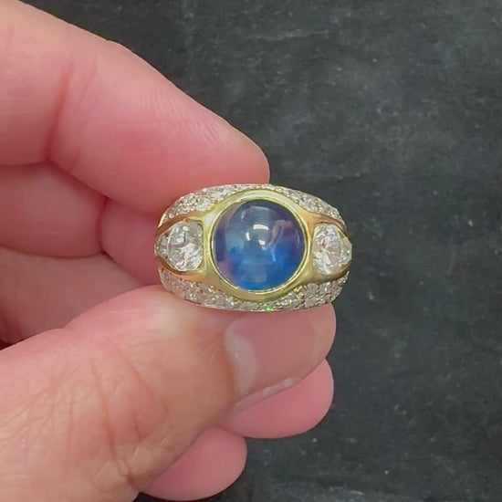 Estate 5.00ct Sapphire 2.50ct Diamond 18k Yellow Gold Ring