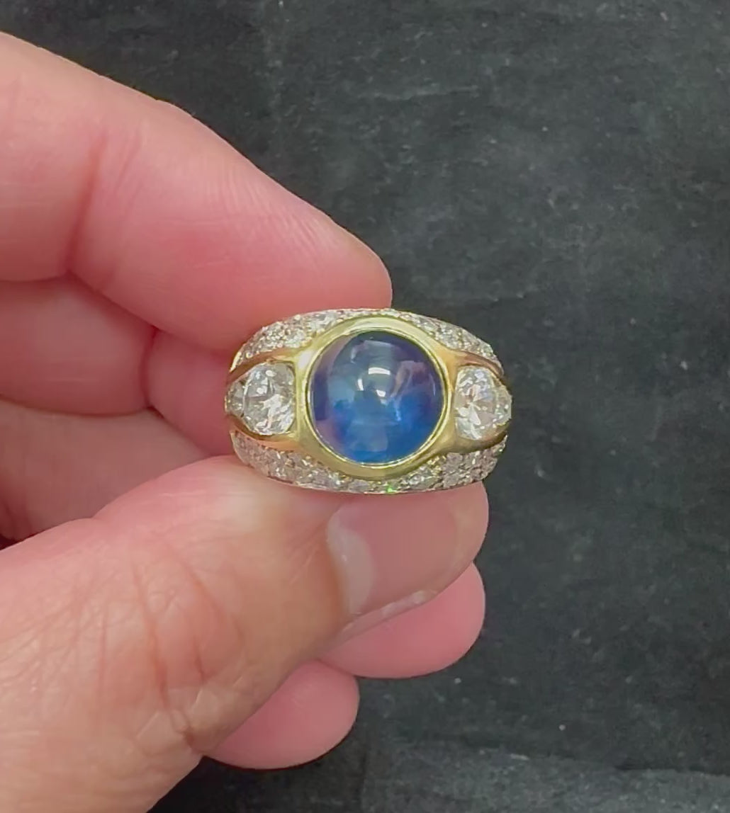 Estate 5.00ct Sapphire 2.50ct Diamond 18k Yellow Gold Ring