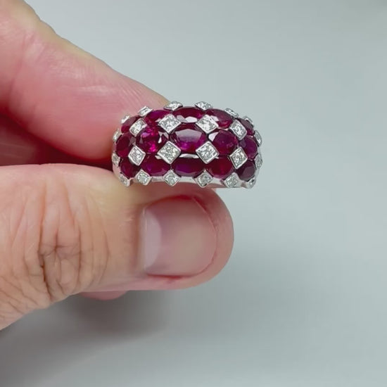 Estate 3.28ct Ruby Diamond 18k White Gold Ring