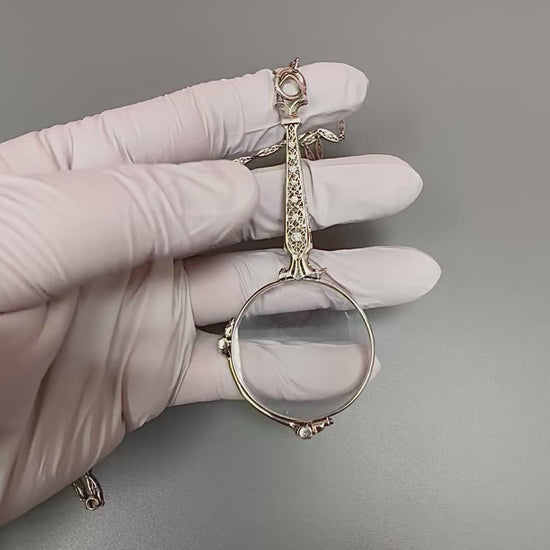 Antique Edwardian 0.50ct Diamond Lorgnette Platinum Pendant Necklace