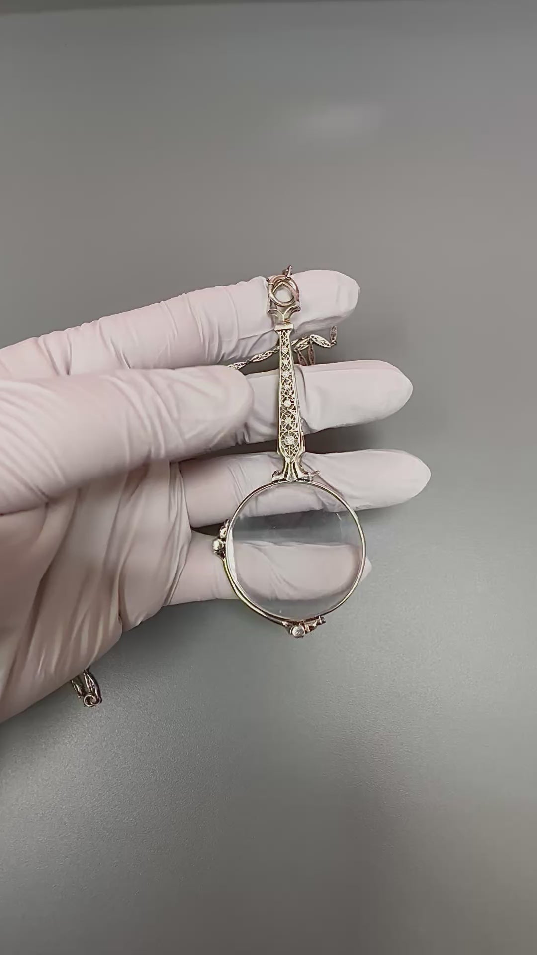 Antique Edwardian 0.50ct Diamond Lorgnette Platinum Pendant Necklace