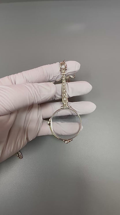 Antique Edwardian 0.50ct Diamond Lorgnette Platinum Pendant Necklace