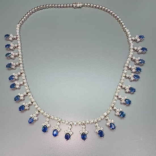 Estate 20.70ct Sapphire 4.00ct Diamond 18k White Gold Necklace