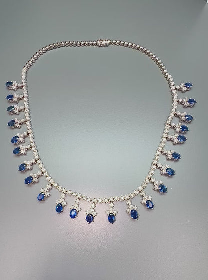 Estate 20.70ct Sapphire 4.00ct Diamond 18k White Gold Necklace