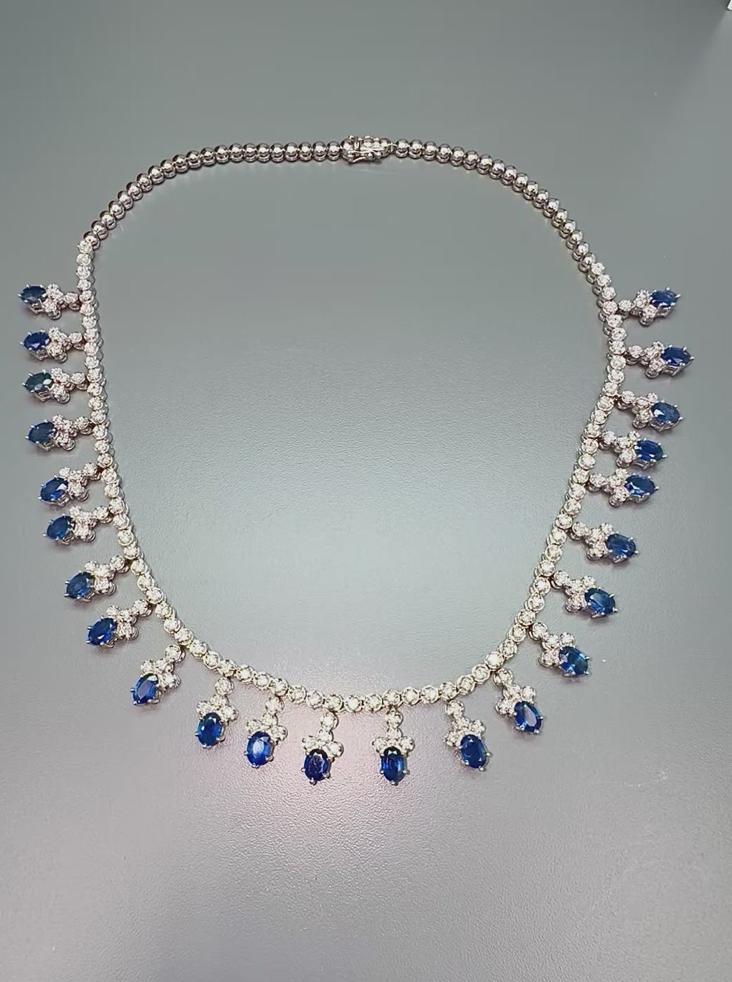 Estate 20.70ct Sapphire 4.00ct Diamond 18k White Gold Necklace