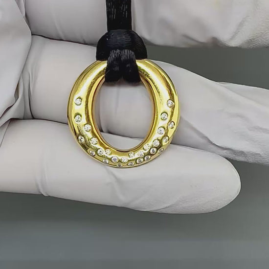 Estate Tiffany & Co Diamond 18k Yellow Gold Pendant Necklace