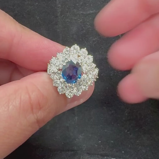 Estate 1.80ct Sapphire 3.00ct Diamond Platinum Ring