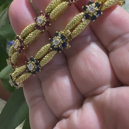 Estate Suite of Bertina Diamond and 6ct Ruby 6ct Sapphire 18kt Gold Bracelets