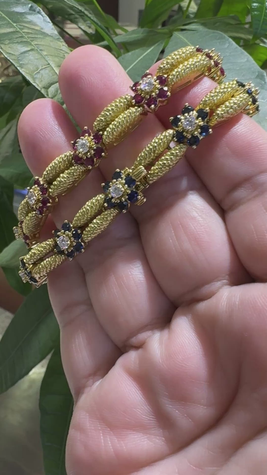 Estate Suite of Bertina Diamond and 6ct Ruby 6ct Sapphire 18kt Gold Bracelets