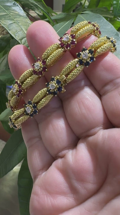 Estate Suite of Bertina Diamond and 6ct Ruby 6ct Sapphire 18kt Gold Bracelets