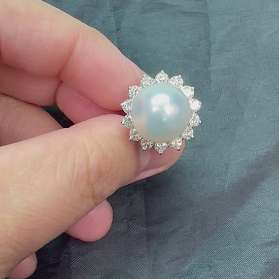 Estate Pearl 1.40ct Diamond 18k White Gold Ring