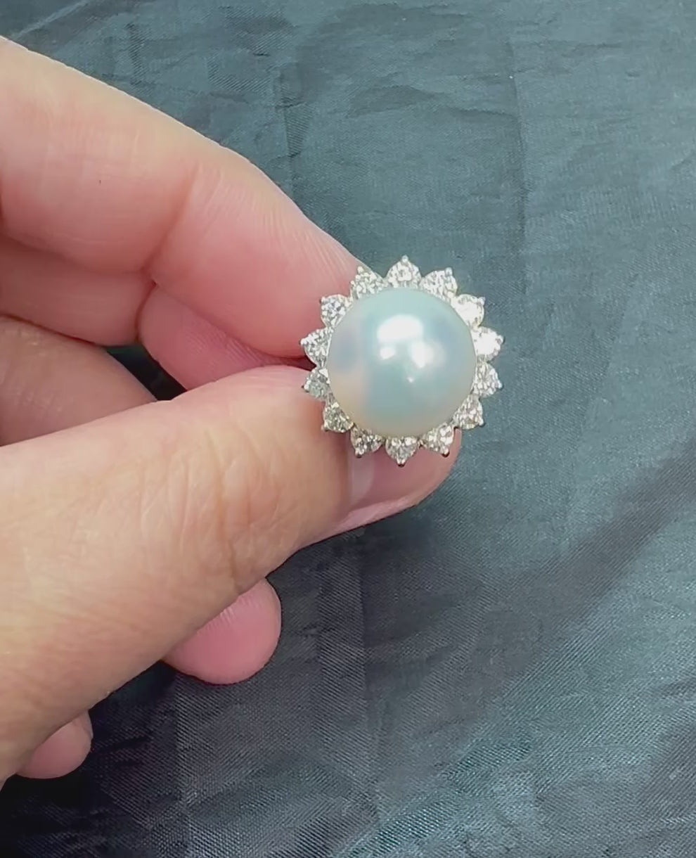 Estate Pearl 1.40ct Diamond 18k White Gold Ring