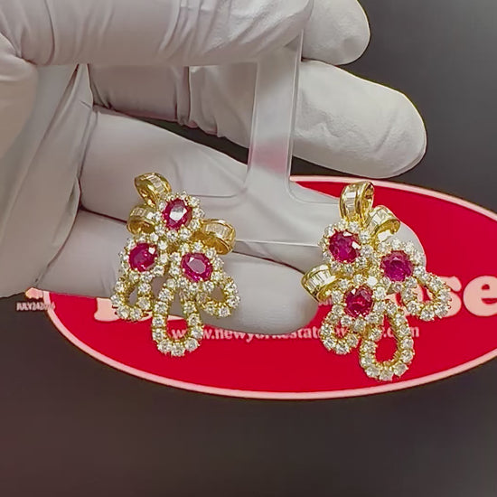 Estate AGL Certified 6.00ct Ruby 5.00ct Diamond 18k Yellow Gold Earrings