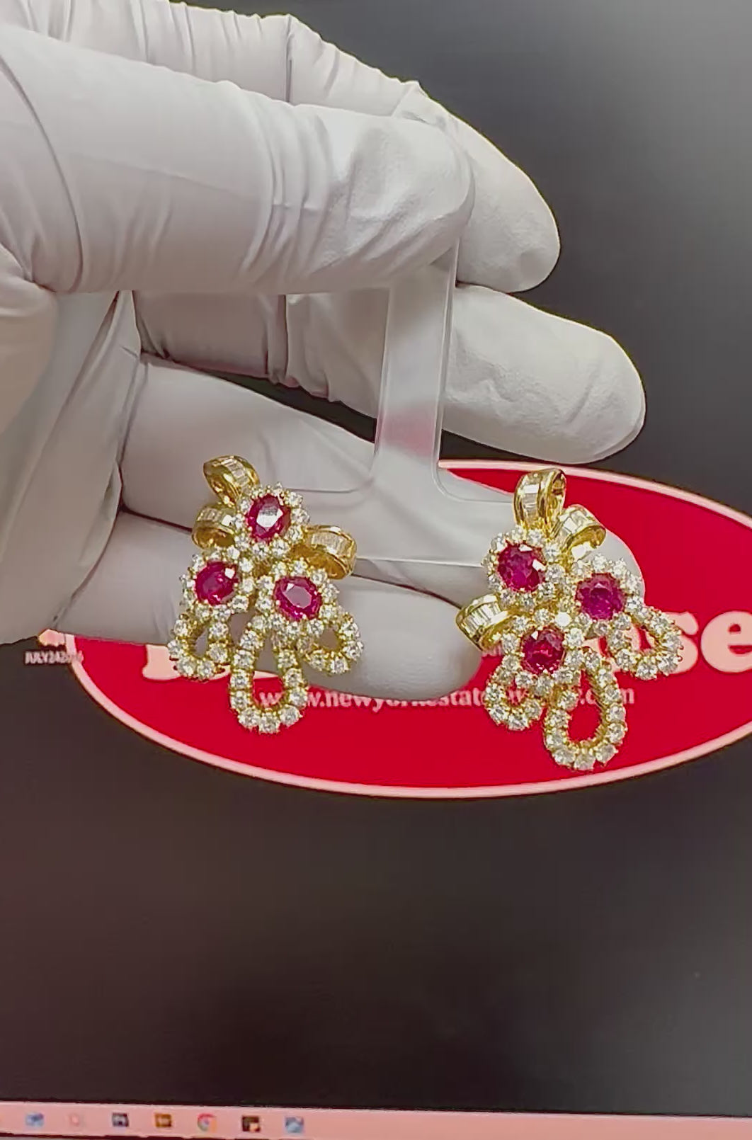 Estate AGL Certified 6.00ct Ruby 5.00ct Diamond 18k Yellow Gold Earrings