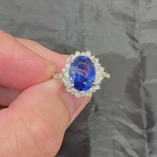 Estate AIGS Certified 3.12ct Sapphire 0.65ct Diamond Platinum Engagement Ring