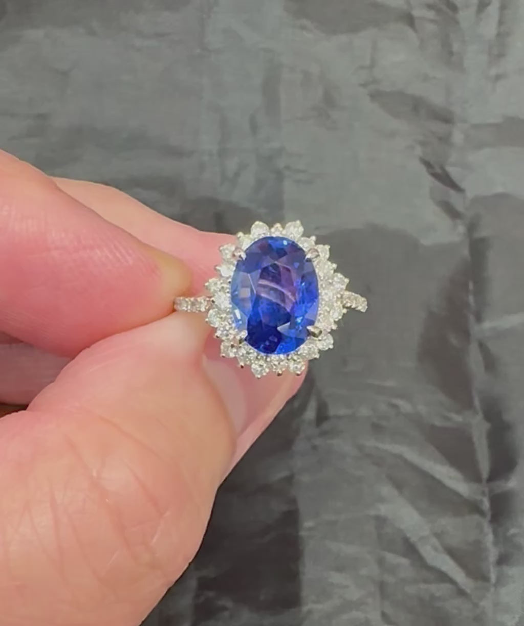 Estate AIGS Certified 3.12ct Sapphire 0.65ct Diamond Platinum Engagement Ring