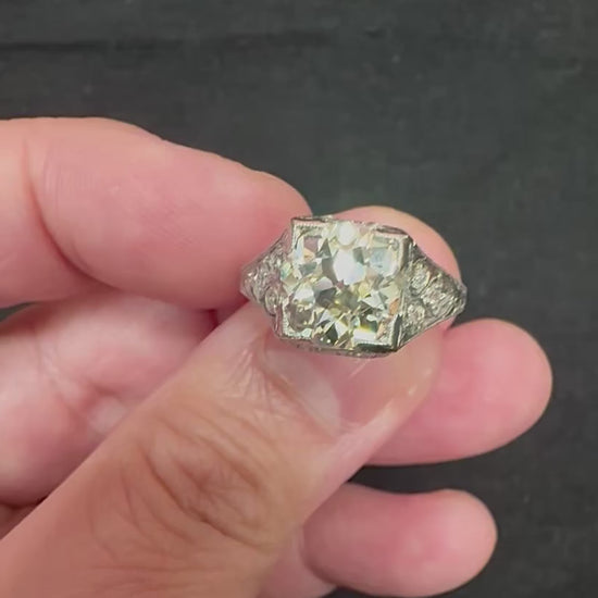 Edwardian 3.09ct Old Mine Cut Diamond Platinum Engagement Ring