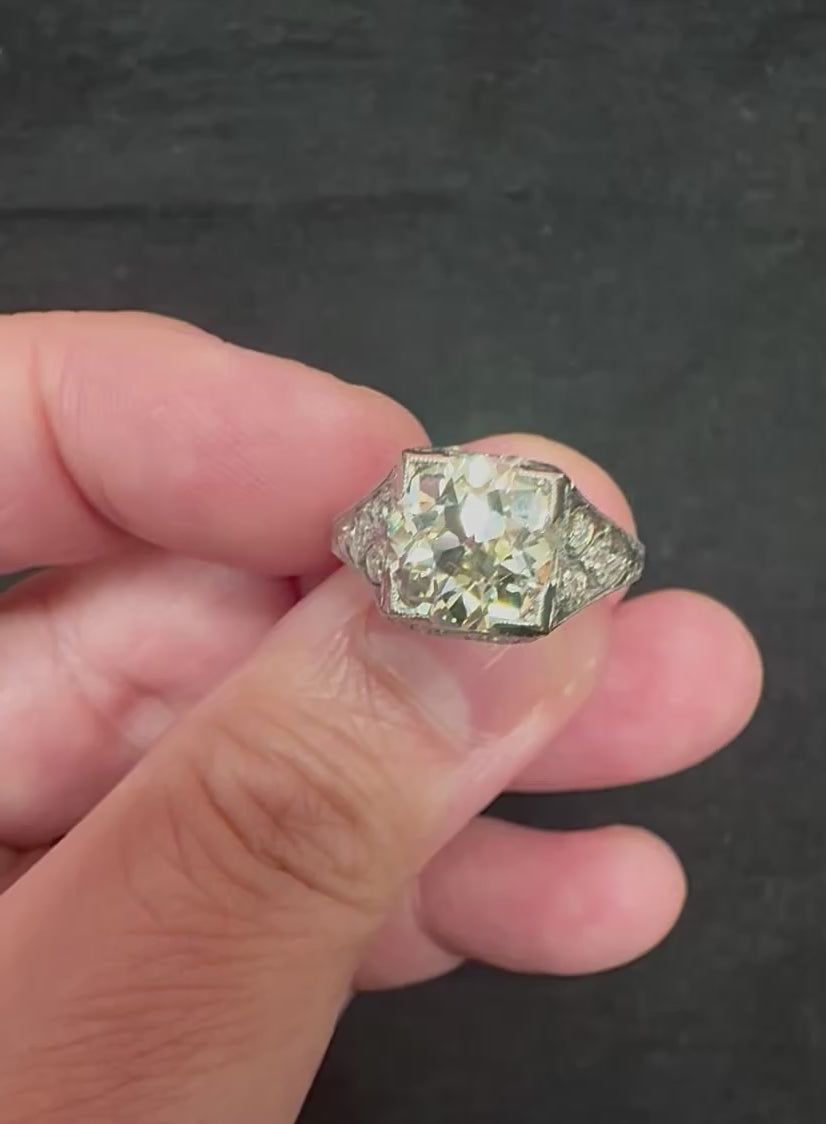 Edwardian 3.09ct Old Mine Cut Diamond Platinum Engagement Ring