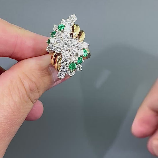 Estate 3.50ct Diamond 0.50ct Emerald 14k Yellow and White Gold Ring