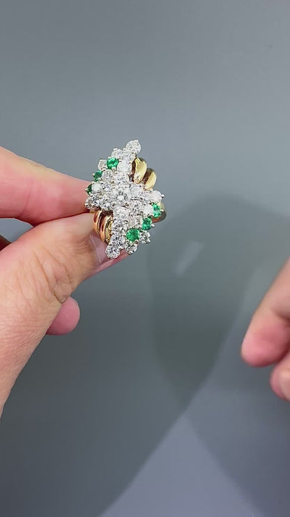 Estate 3.50ct Diamond 0.50ct Emerald 14k Yellow and White Gold Ring