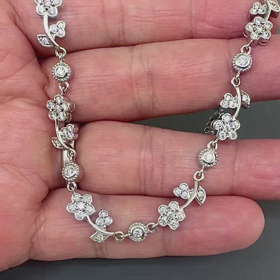 Estate 3.30ct Diamond 18k White Gold Floral Necklace