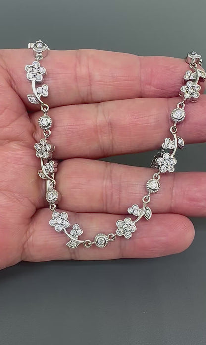 Estate 3.30ct Diamond 18k White Gold Floral Necklace