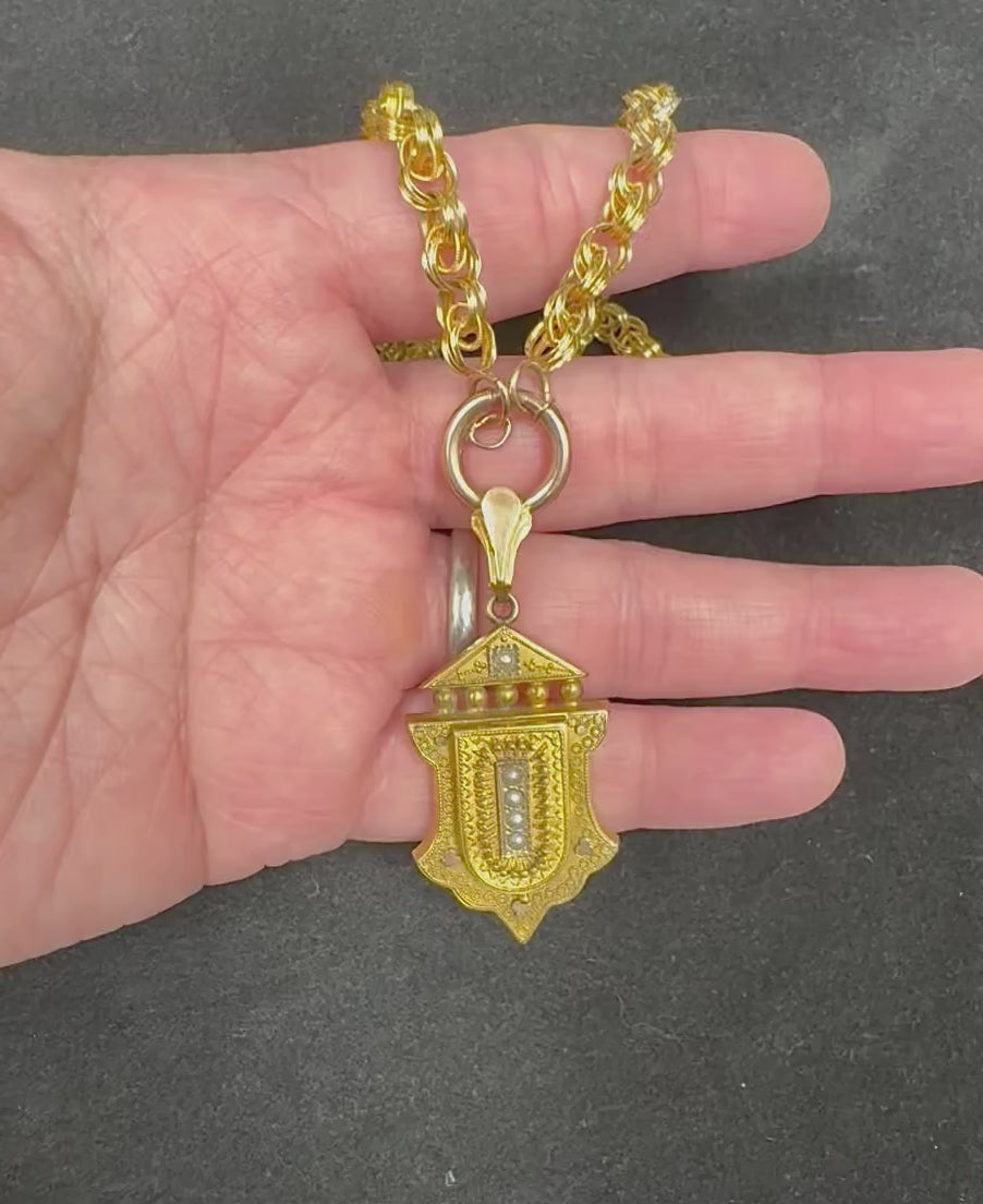 Victorian Pearl 14k Yellow Gold Pendant Necklace