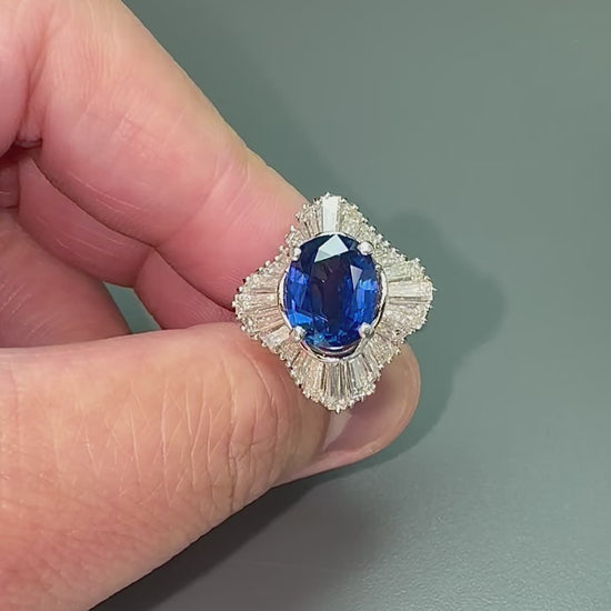 Estate 3.92ct Sapphire 3.13ct Diamond Platinum Ring