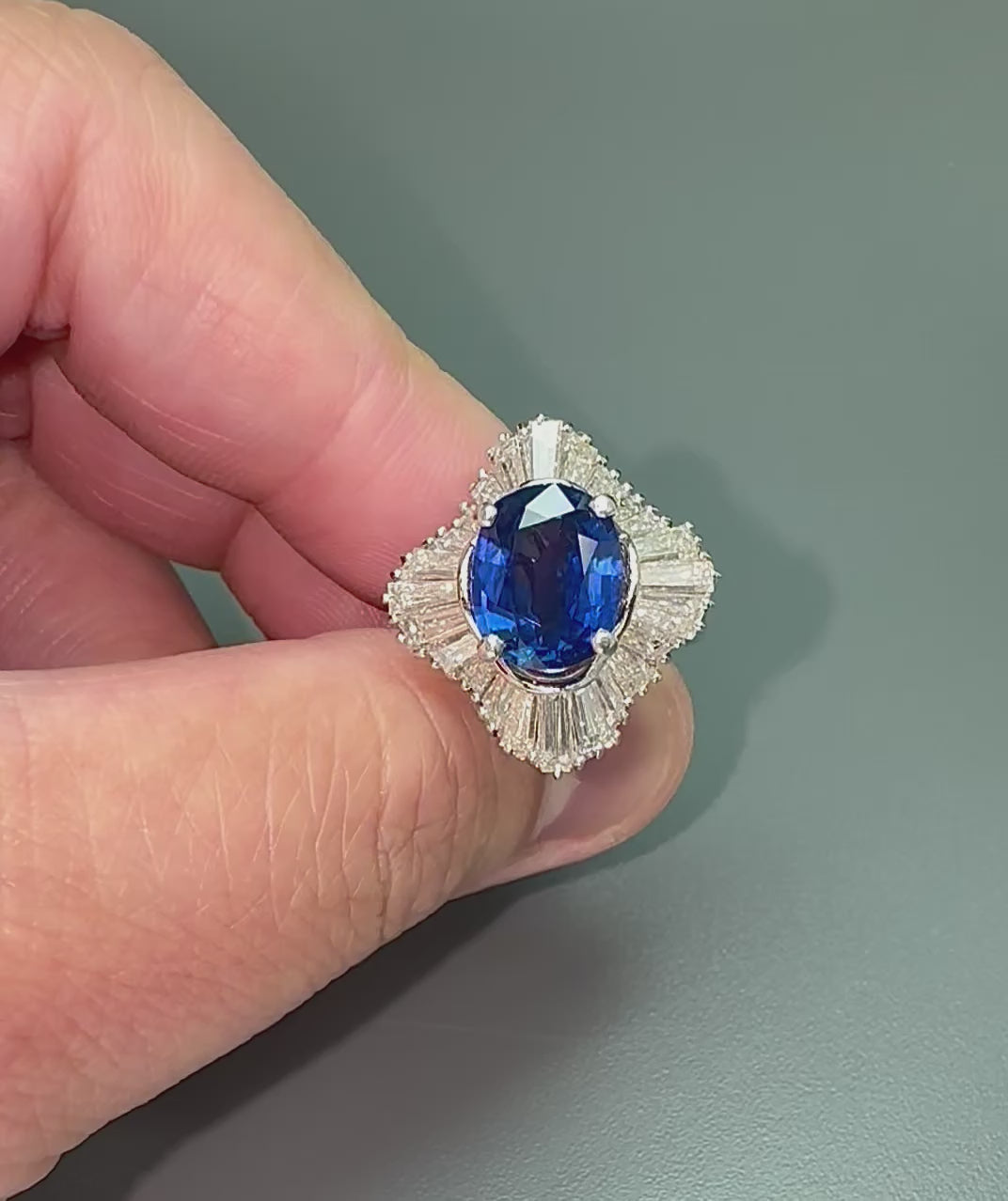 Estate 3.92ct Sapphire 3.13ct Diamond Platinum Ring