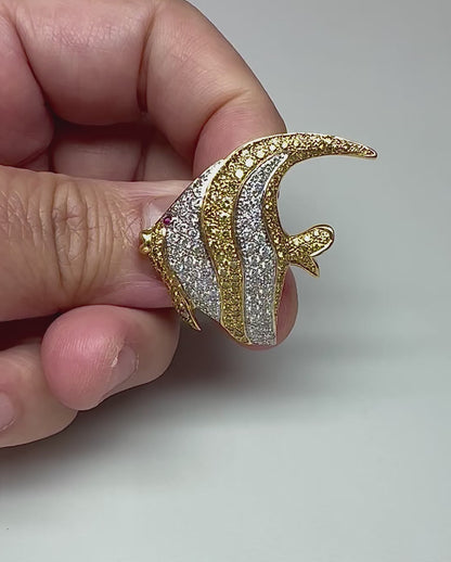 Estate 1.50ct Diamond 1.50ct Fancy Yellow Diamond 18k Gold Angel Fish Pin