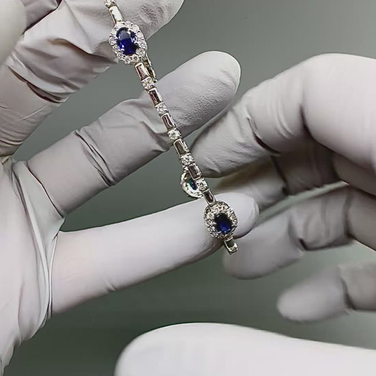 Estate 2.00ct Sapphire 2.00ct Diamond 18k White Gold Bracelet