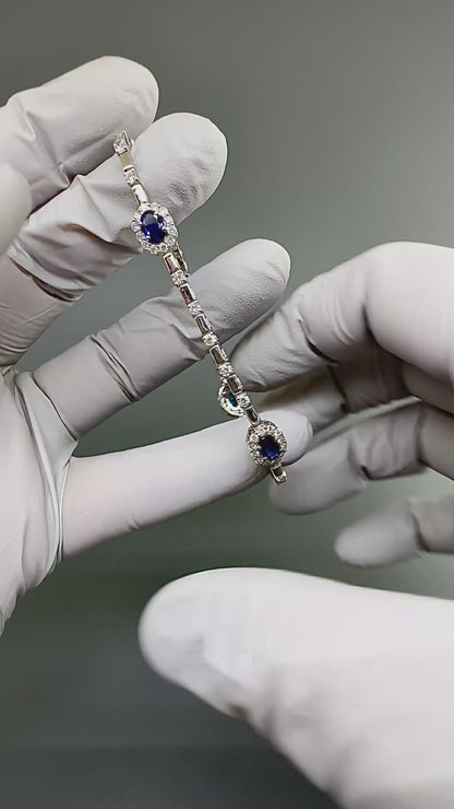 Estate 2.00ct Sapphire 2.00ct Diamond 18k White Gold Bracelet