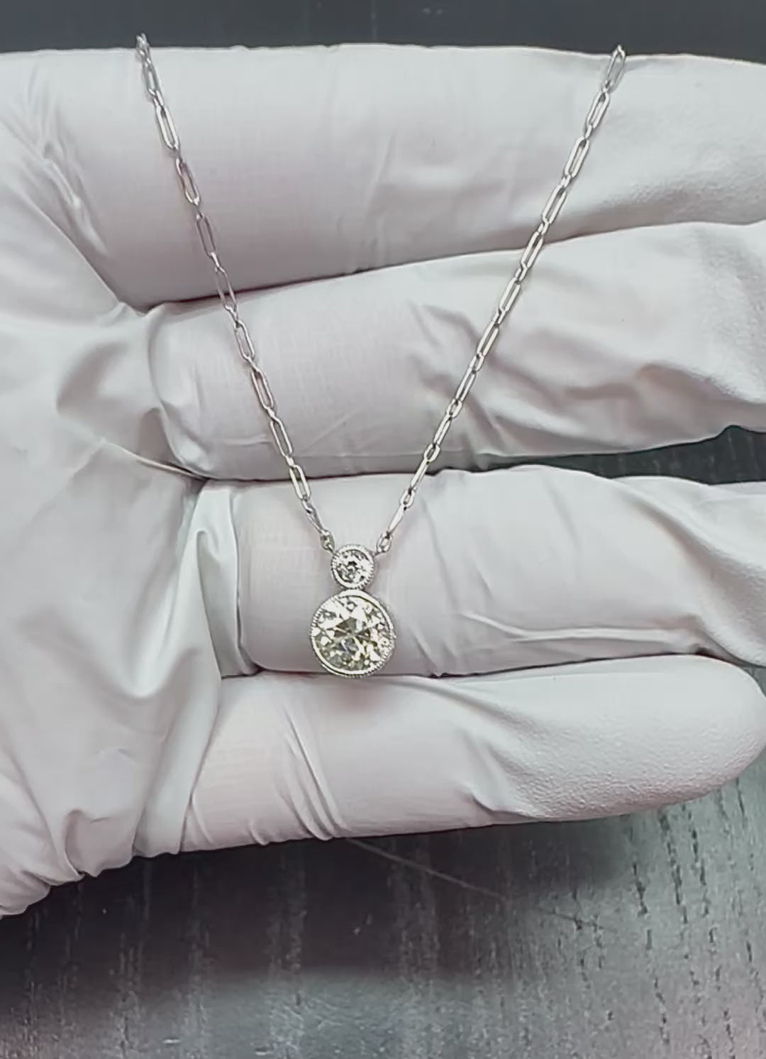 Edwardian GIA Certified 1.37ct Old European Diamond Platinum Pendant Necklace