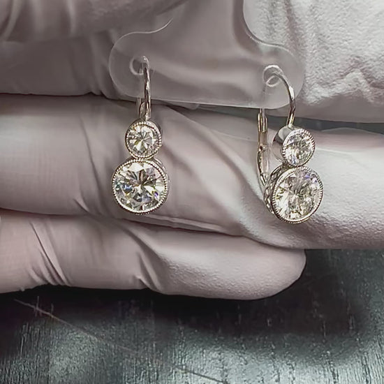 Estate GIA Certified 1.92cttw Diamond Platinum Earrings