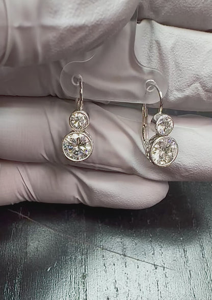 Estate GIA Certified 1.92cttw Diamond Platinum Earrings