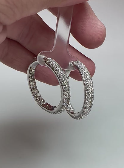 Estate Garavelli 5.00ct Diamond 18k White Gold Hoop Earrings