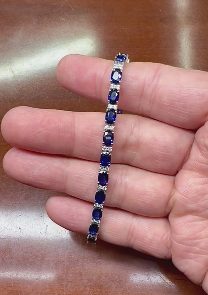 Estate 17.25ct Sapphire 0.90ct Diamond 14k White Gold Bracelet