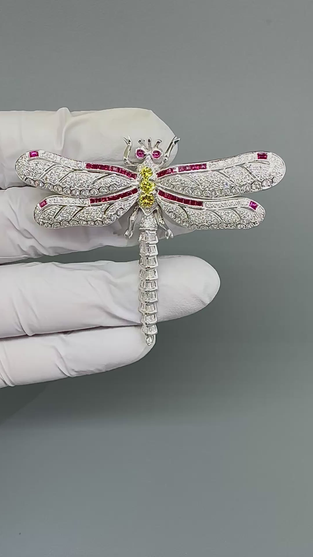 3.00ct Diamond 0.75ct Fancy Yellow Diamond Ruby 18k Gold Dragonfly Pin