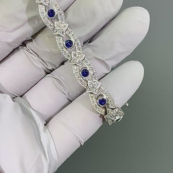 Estate 2.75ct Diamond 1.50ct Sapphire 14k White Gold Bracelet