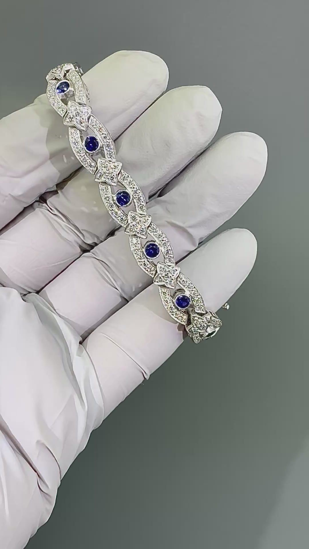 Estate 2.75ct Diamond 1.50ct Sapphire 14k White Gold Bracelet