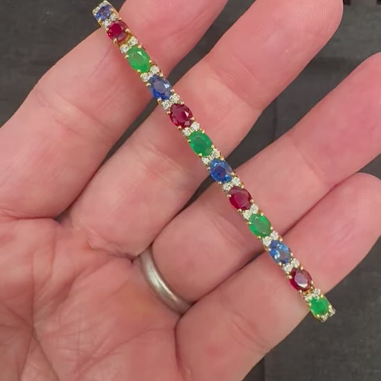 Estate 20.00ct Multi Color Precious Gemstone 0.50ct Diamond 18k Gold Bracelet