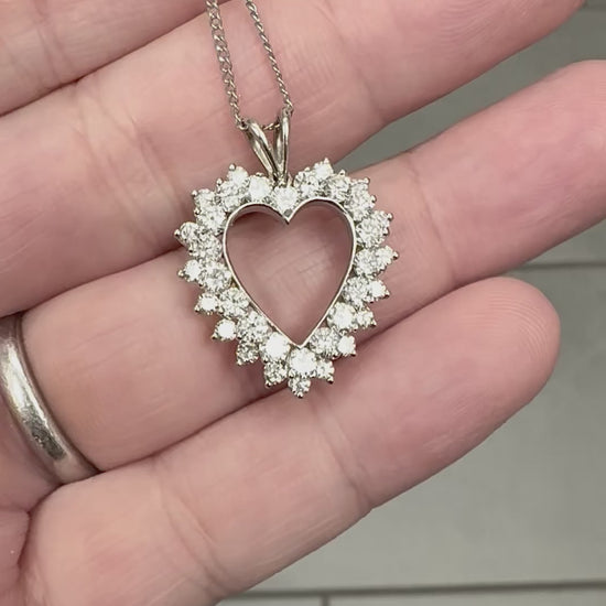 Estate 2.00ct Diamond 14k White Gold Heart Pendant Necklace