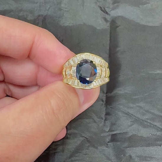 Estate 3.68ct Sapphire 2.09ct Diamond 18k Yellow Gold Ring