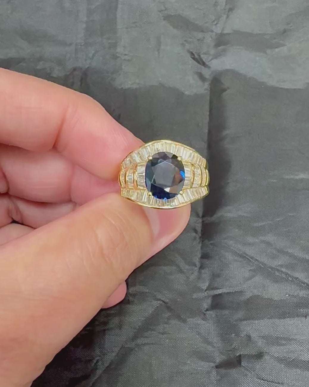 Estate 3.68ct Sapphire 2.09ct Diamond 18k Yellow Gold Ring