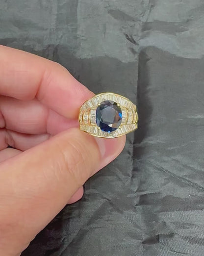 Estate 3.68ct Sapphire 2.09ct Diamond 18k Yellow Gold Ring