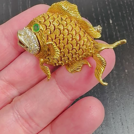 Estate 0.50ct Diamond 18k Gold Fish Pin